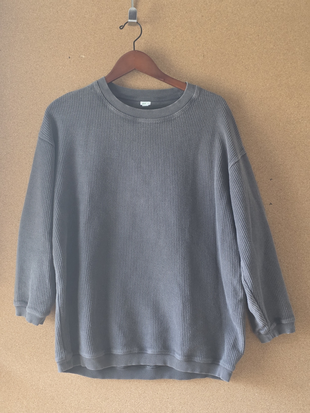 Aerie Oversized 100% Cotton Ribbed Sweatshirt Gray S/P Crewneck